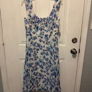 connected apparel White Floral Dress with Blue & Purple Flowers